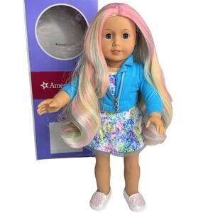 American Girl Doll Custom 129 Pink Multi Color Hair Meet Dress Shoes Panties Box